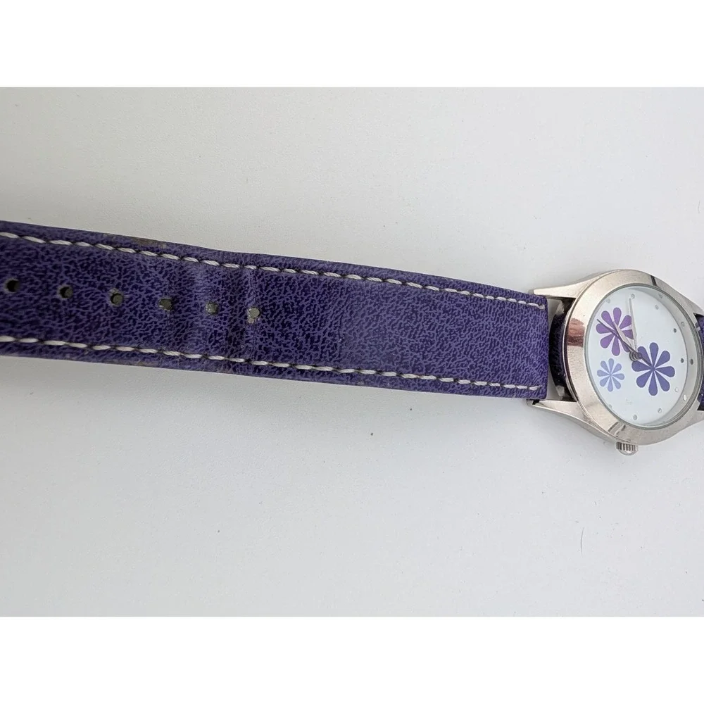 Avon Spring Fling Watch Women 32mm Silver Case Purple‎ Band- New Battery